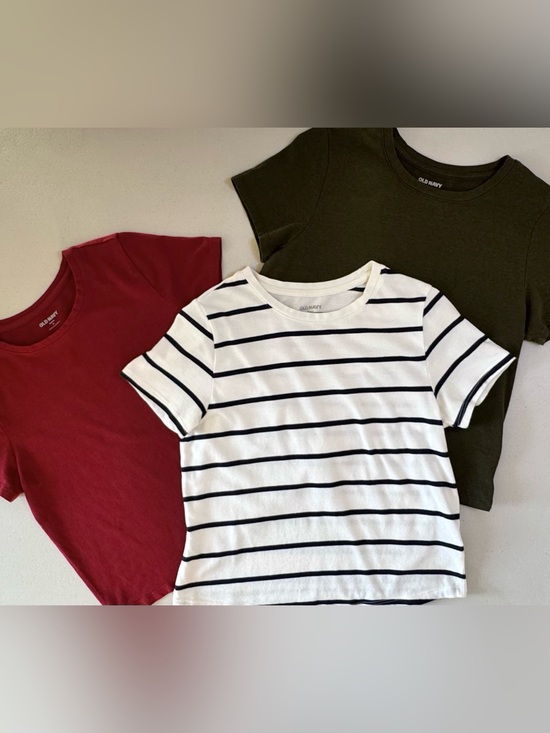 Old Navy Tops - Old Navy Bestee Tee Bundle 3 Pack Red Olive Green Navy Stripe Tops Size Medium
